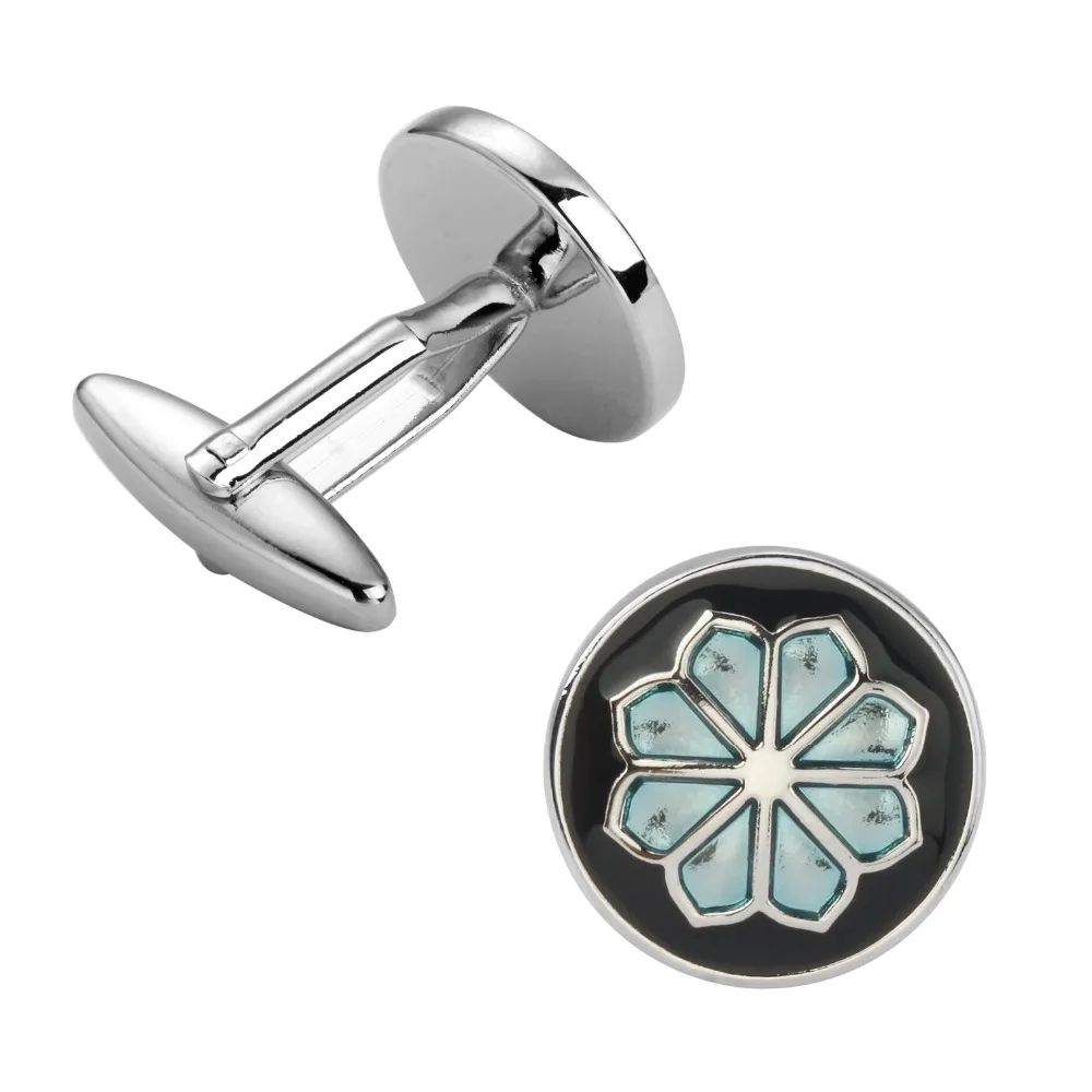 French fashion men cufflinks shirts cufflinks blue enamel round lotus