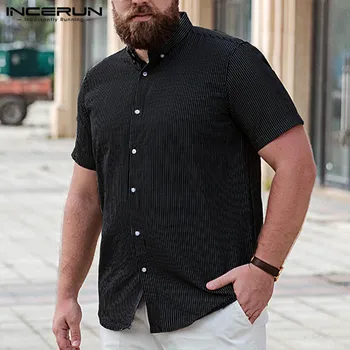 

INCERUN Fashion Striped Short Sleeve Men Shirt Lapel Neck 2020 Leisure Loose Breathable Summer Camisa Masculina Brand Shirts Men