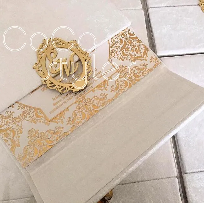  Cocostyles velvet hard cover wedding invitation card with acrylic decoration and outer mailing box  - 32864577993