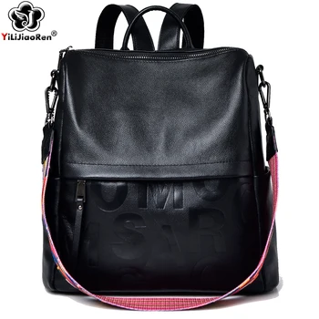 Fashion Real Leather Backpack Genuine Leather backpack Female Large Capacity School Bag Simple Shoulder Bags for Women Mochila fashion genuine leather bag women weaving style bags girls school bags zipper shoulder women s back pack girls bag mochila