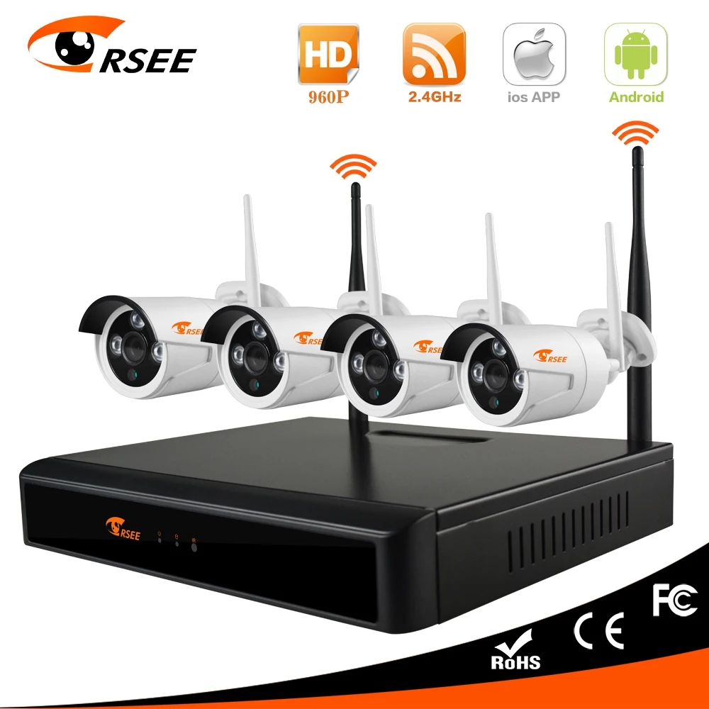 960P 4ch wireless security cameras kit plug and play wireless nvr