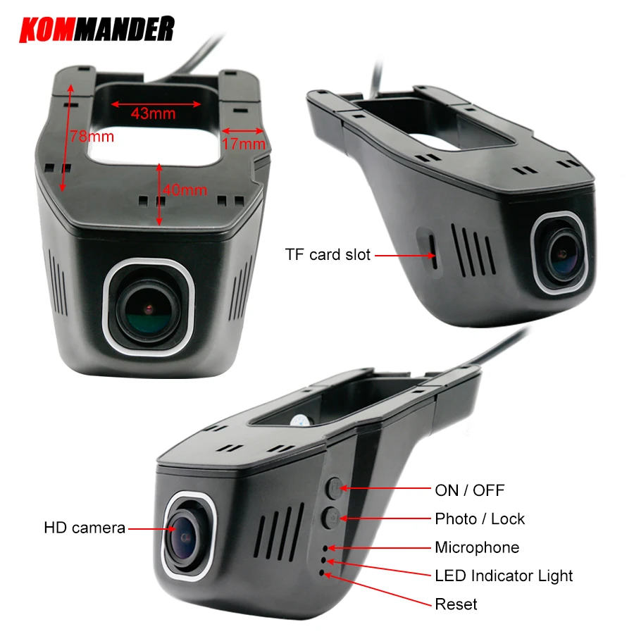 Kommander скрытый автомобильный видеорегистратор экран Full HD 1080 P для автомобилей Dash WDR Ночное видение Камера sony imx323 1600 автомобильная камера