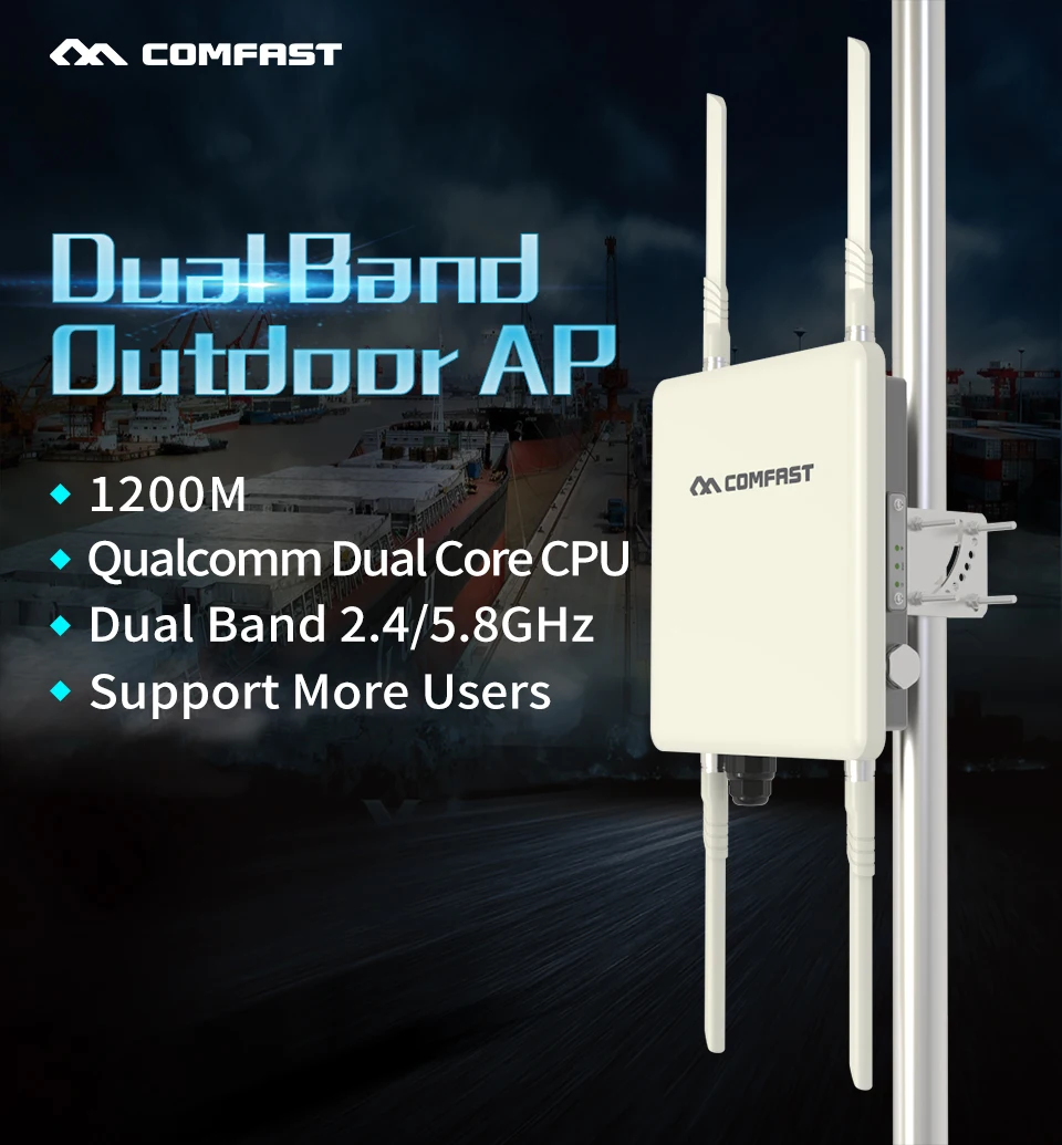 Comfas WA800V2 высокое Мощность Открытый Всепогодный 20dbm Беспроводной Wi-fi маршрутизатор/AP Repeater 5 ГГц 500 МВт всенаправленный Wi-fi антенны