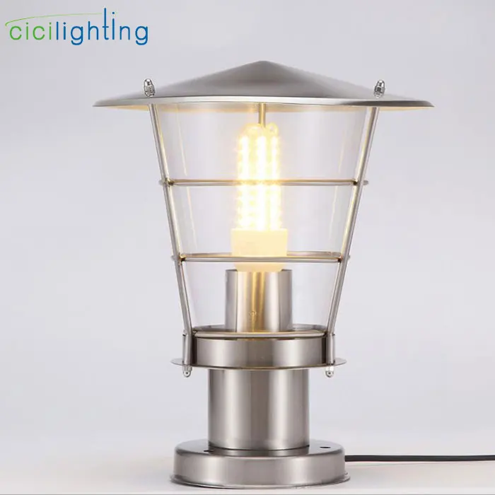 modern outdoor Stainless Steel post lamp clear acrylic shade decor outside pillar lamp E27 landscape lighting for yard garden