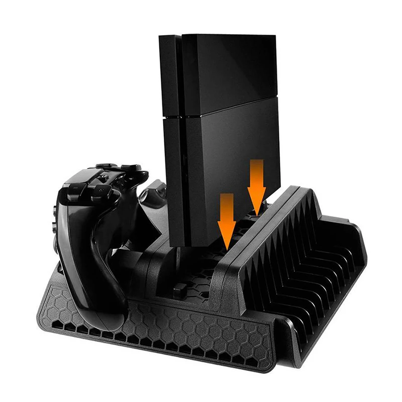 

USB Vertical Chargers Stand with Cooling Fan Dual Controllers Charging Station for PS4/PS4 Slim/PS4 Pro Vertical Holder Bracket