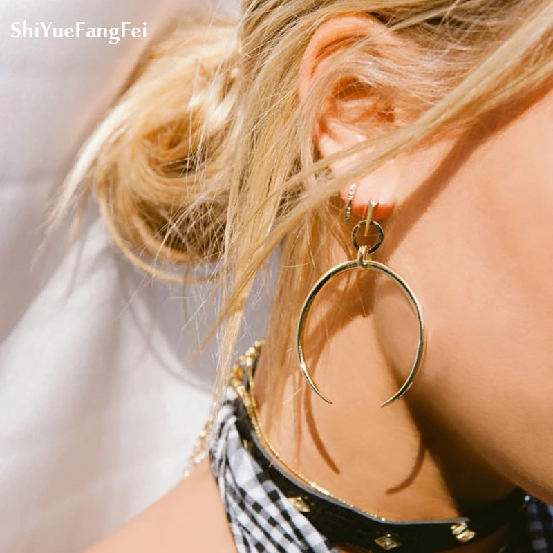 

Boho Style Gold Silver Color Crescent Drop Earrings For Women Open Circle Earring Geometrical Moon Earrings Jewelry Oorbel