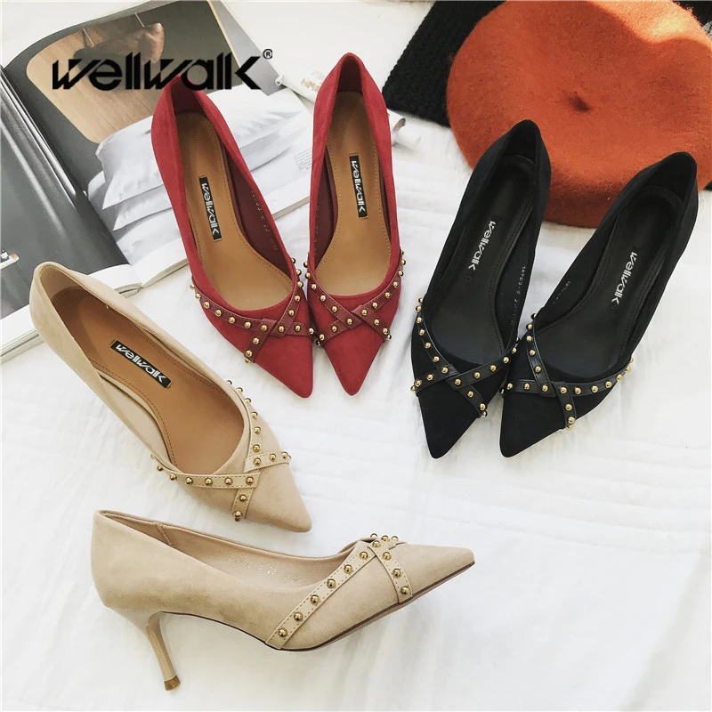 Wellwalk High Heel Pumps Women Dress Shoes Ladies Black Pumps Female Stiletto Shoes Rivets Heeled Shoes Women Pumps Pointed Toe Wellwalk High Heel Pumps Women Dress Shoes Ladies Black Pumps Female Stiletto Shoes Rivets Heeled Shoes Women Pumps Pointed Toe