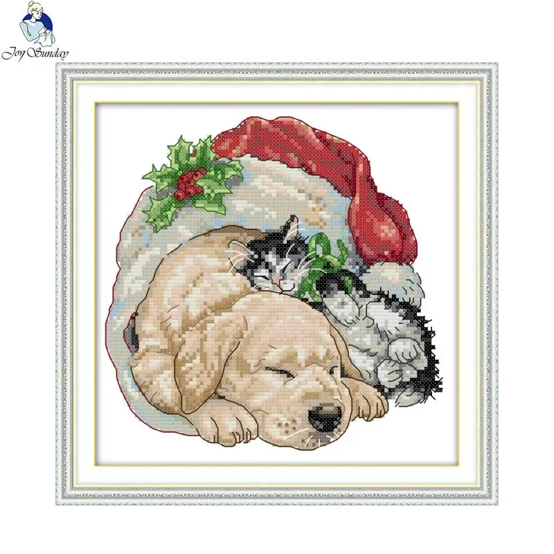 Joy Sunday Рождественские узоры с кошкой и собакой DIY DMC 14ct 11ct наборы для вышивки