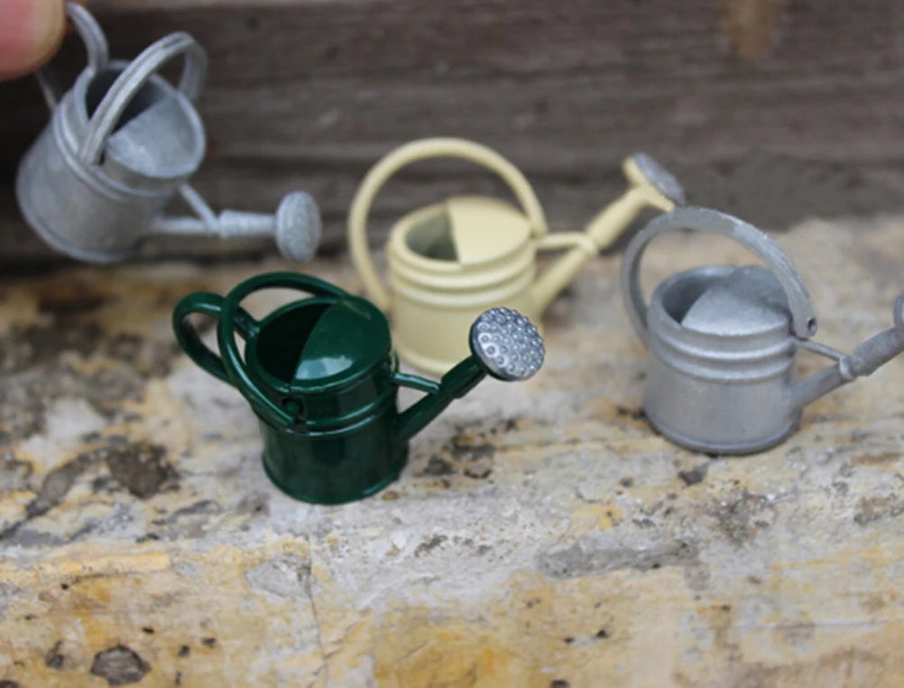 

Dollhouse Miniature Toy Garden Metal Green Watering Can Length 4cm