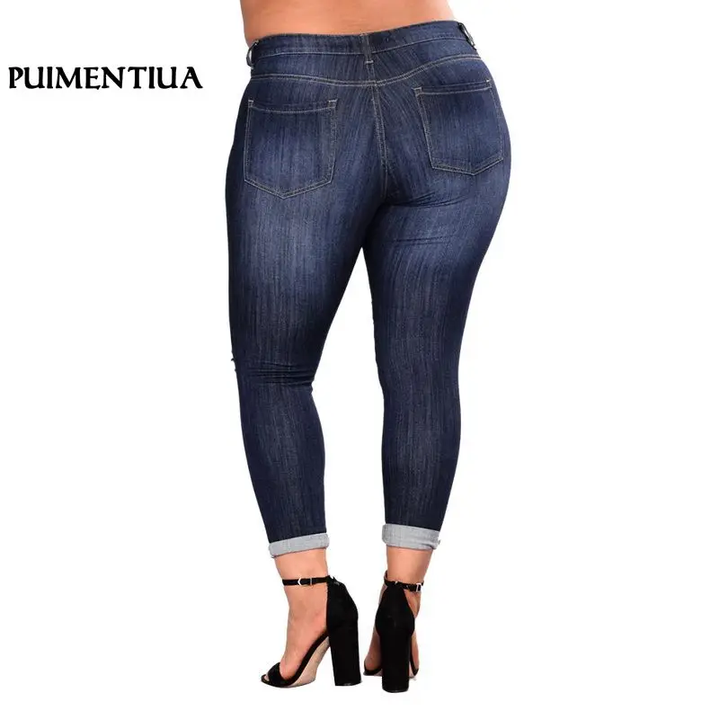 

Puimentiua 2019 Wash Skinny Denim Jeans Women High Waist Hole Ripped Push Up Trousers Female Stretch Large Size 7XL Pencil Pants