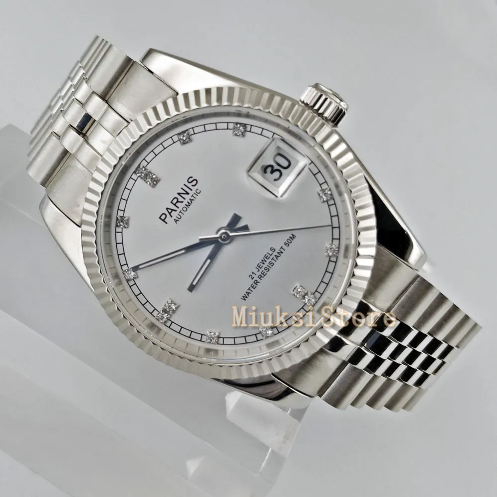 36 мм Автоматическая Дата relogio masculino Inoxydable Cas кожаный Bande montre поверенный браслет hommes