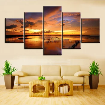 

set beautiful-sunset NO FRAME Oil Painting Canvas Prints Wall Art Pictures For Living Room Decorations wall painting