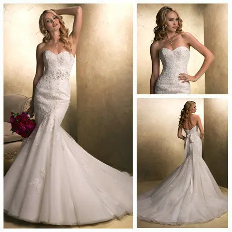 

Fashionable 2014 New Designer Organza Lace Wedding Dresses Mermaid Bridal Gowns Fall Winter zy1149