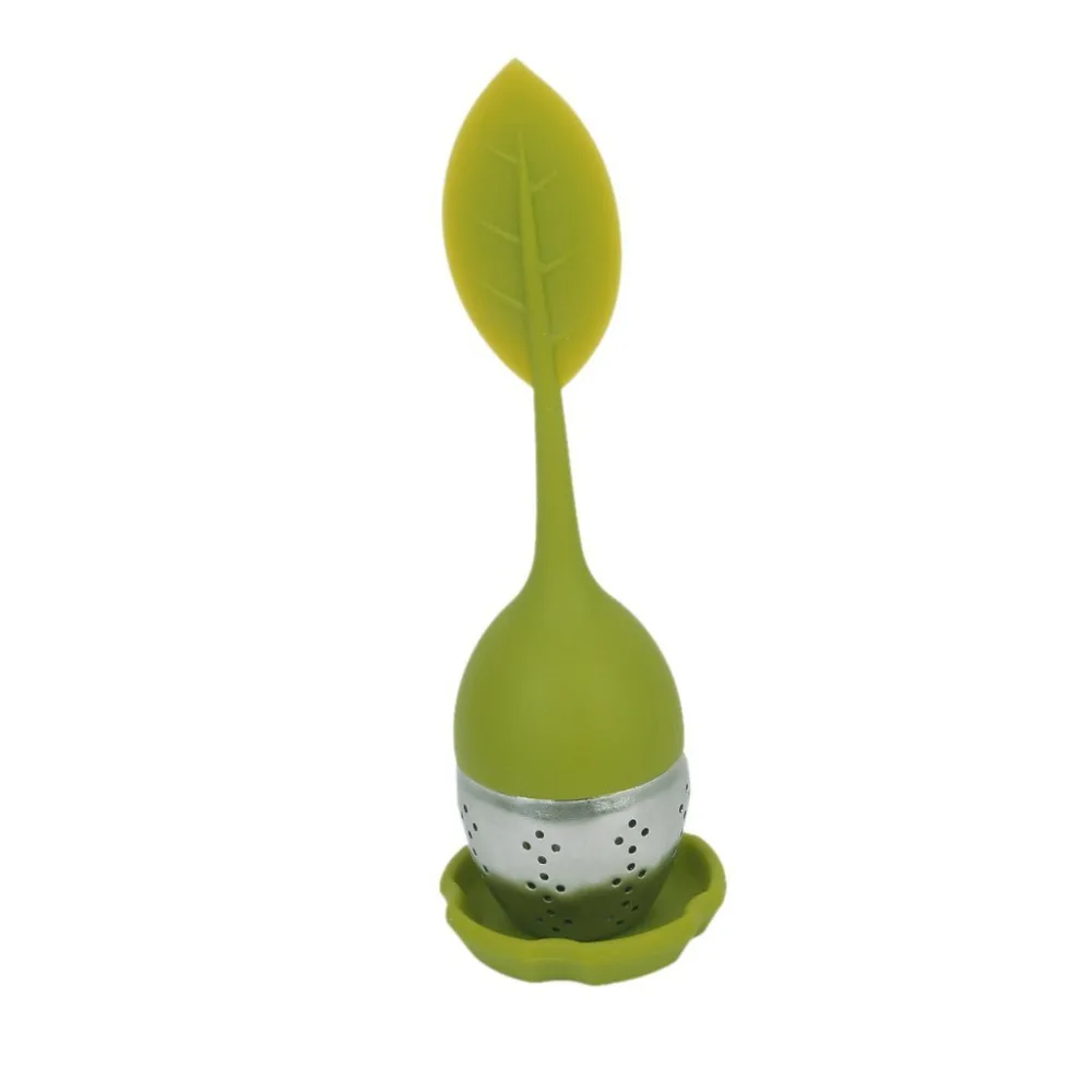 Silicone Stainless Steel Tea Infuser Strainer with Green Silicone Leaf