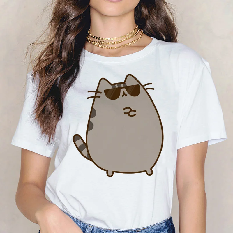 Pusheen футболка Женская Корейская одежда с рисунком кота женская футболка футболки ulzzang kawaii графическая Футболка harajuku Повседневная