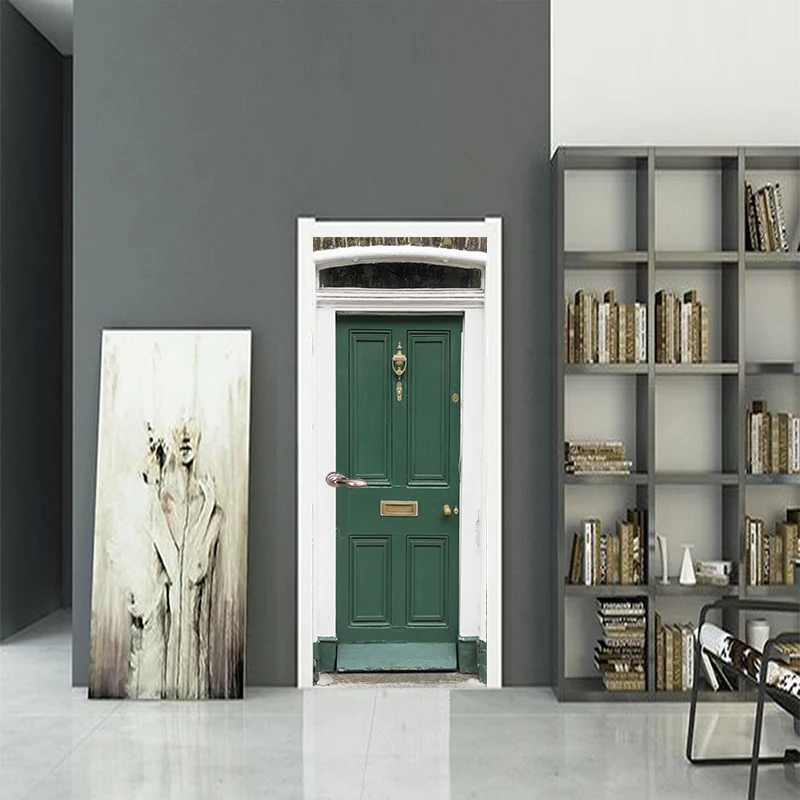 2pcs/set 3D Creative Door Sticker Wallpaper Green Iron Gate Wall Stickers DIY Mural Poster PVC Waterproof Bedroom Home Decor 2pcs/set 3D Creative Door Sticker Wallpaper Green Iron Gate Wall Stickers DIY Mural Poster PVC Waterproof Bedroom Home Decor