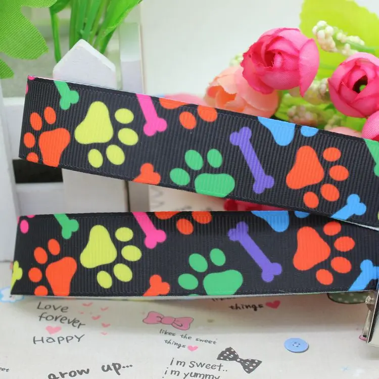 

7/8'' Free shipping dog paw bone printed grosgrain ribbon hair bow diy party decoration wholesale OEM 22mm B15