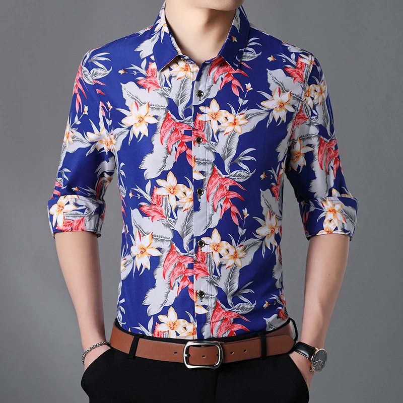 Fashion Floral Men s shirts Plus size M 5XL 6XL 7XL flower printed Casual camisas masculina 2