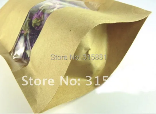 Стандап крафт-бумаги мешок с окном и молнией для пищевой 14x20x4 см 100 шт