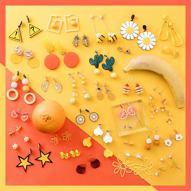 

Fashion Summer Orange Fruit Enamel Stud Earrings Korean Women Food cactus Long Tassel Earring Jewelry Sweet Girl pendientes