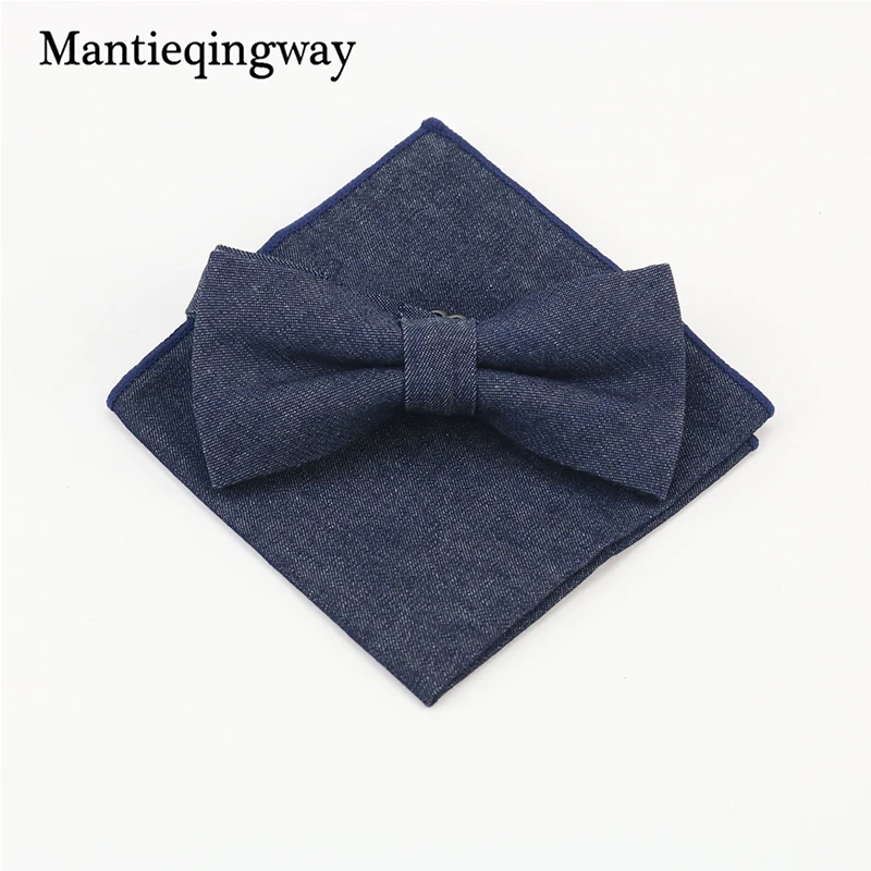 Бренд Mantieqingway бабочку и платки набор Ковбой Стиль Denim & Цветочный хлопок галстук с бантом и карманные площади наборы для для мужчин