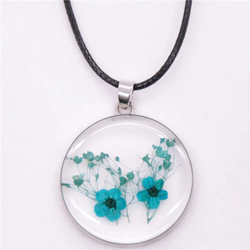 Dried violet flower resin transparent pendant necklace for woman and girl