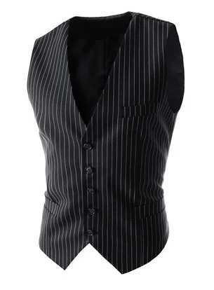 ZOGGA 2019 New Men's Business Casual Slim Vests Fashion Men Solid Color Stripe Single-breasted Vests Fit Suit for Male Clothing