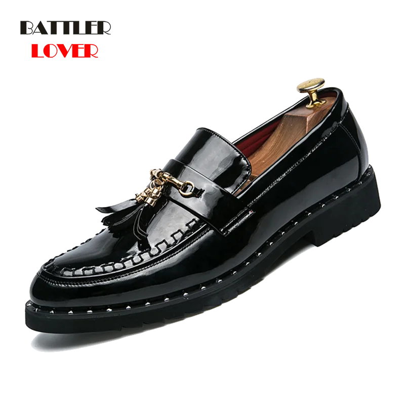 

2019 New Patent Leather Shoes Men Tassel Penny Loafers Black Casual Shoes Fashion Mens Moccasin Wedding Party Shoes Dropshipping