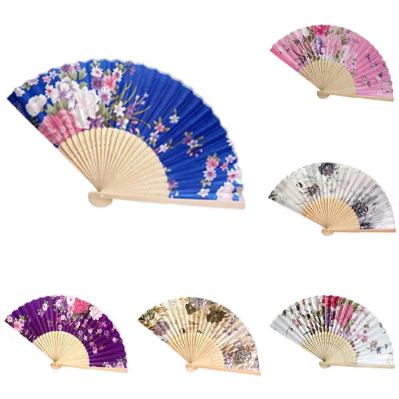 

Summer Vintage Bamboo Folding Hand Held Chinese Dance Party Pocket Gifts Wedding Colorful Dropshipping Flower Fan