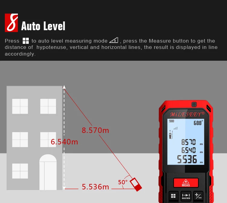 Новинка, Mileseey S7 S2, 50 м, Bluetooth, лазерный дальномер, ручной цифровой лазерный дальномер, дальномер, измеритель
