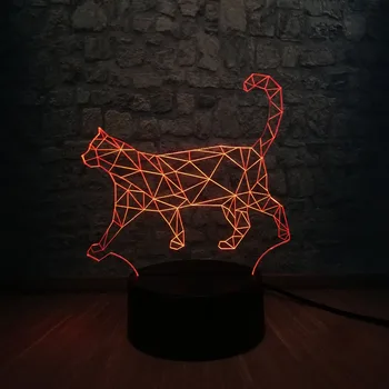 

3D Animal Lazy Cat Walking Cat Multicolor LED Night light Lamp Children Christmas Gift Table Decor Lighting Touch Remote Switch