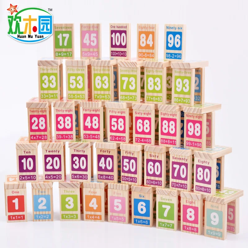  Kids Domino Wooden Toy learning education Addition subtraction 100PCS figure Domino block Baby math - 1897856805