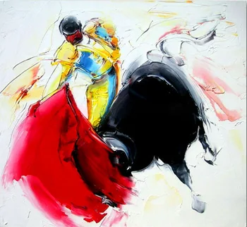 

Modern handmade painting matador and bull on his head on oil painting canvas for living room decor and wall art poster , gallery