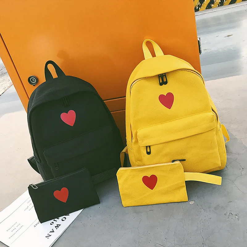 Высококачественный холщовый желтый рюкзак с принтом в виде сердца, Студенческая дорожная сумка в Корейском стиле, школьная сумка для девочек, рюкзак для ноутбука