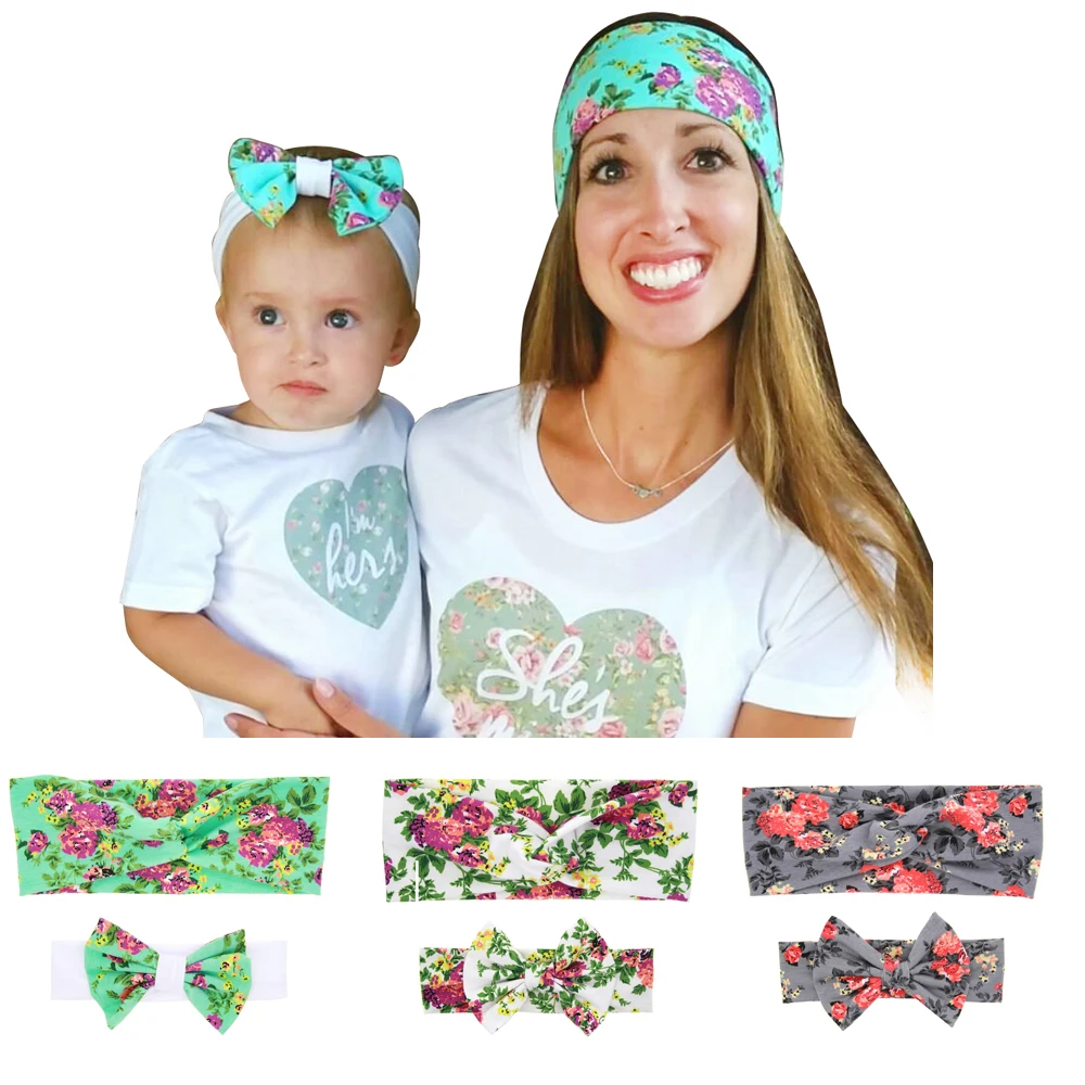 

MengNa Mom and Me Boho Turban Headband Top Knotted Rabbit Ears Elastic Bowknot Matching Headband Mommy Newborn Hairband 10sets