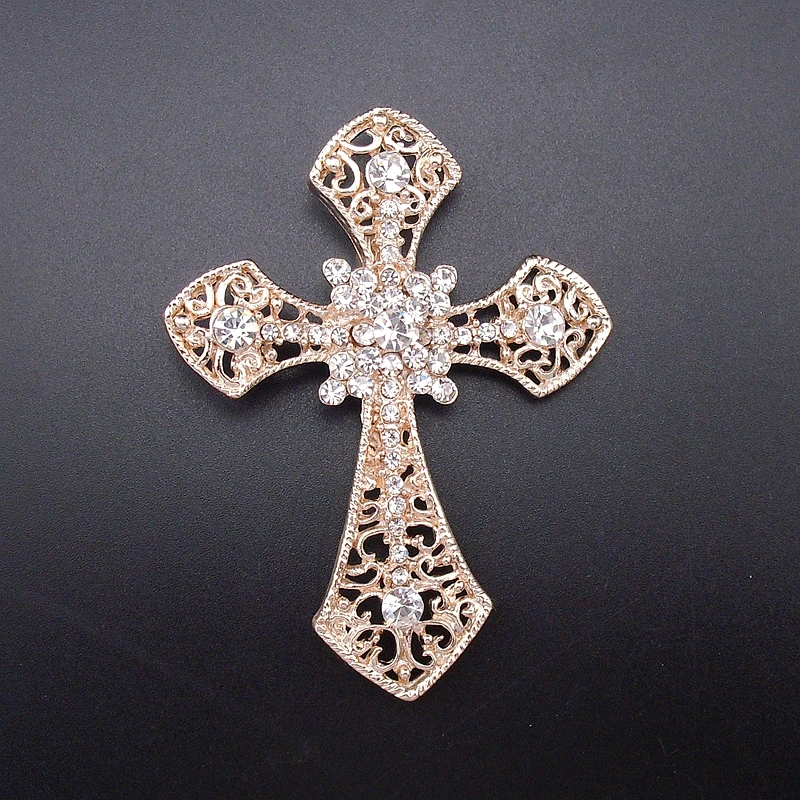 

New Fashion Resplendent Cross Silver / Champagne Gold Plating Rhinestone Shiny Brooch Pin for Women Jewelry Item 2018 NO.:BH8110