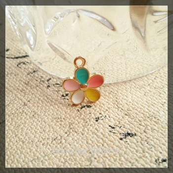 

15MM 40Pcs colorful flower style Glazing KC Gold Pendants Alloy Charms Jewelry Charms