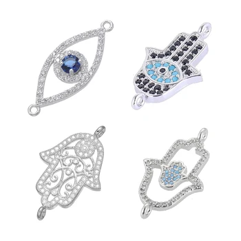 

Juya Handmade Turkish Jewelry Material Hamsa Hand Of Fatima Evil Eye Charm Connector Accessories For Needlework Jewelry Making