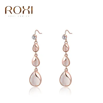 ROXI Charms Water Drop Crystal Long Earrings Rose Gold Color Wedding Pendant Jewelry Romantic Mother