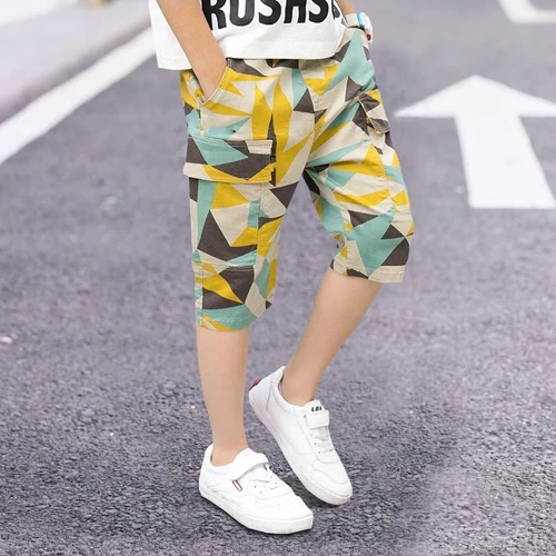 Camouflage Boy Shorts Teenager Summer Casual Mid Waist Cotton Bottom Children Geometric Short Pant Kids Trousers 4Y-14Y - Цвет: B1