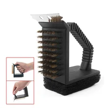 Behokic Outdoor Portable 3 in 1 BBQ Barbecue Grill Brush Stainless Steel Cleaning Brush Cleaner Tools Accessories Kitchen Gadget