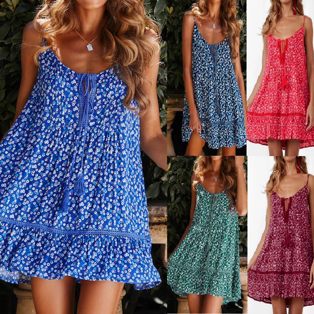 

Women's Dresses Printing O-neck Button Sleeveless Mini Dress Princess Women Dress #30