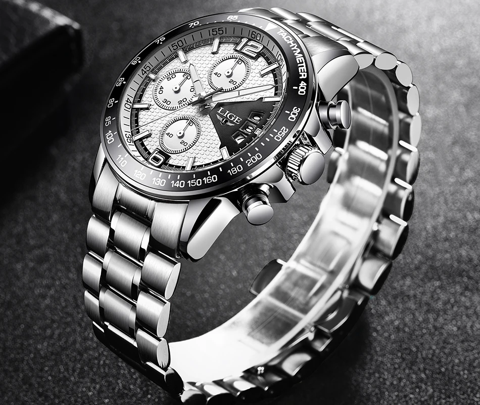 LIGE брендовые Роскошные мужские часы из нержавеющей стали водонепроницаемые кварцевые часы мужские многофункциональные спортивные наручные часы Relogio Masculino