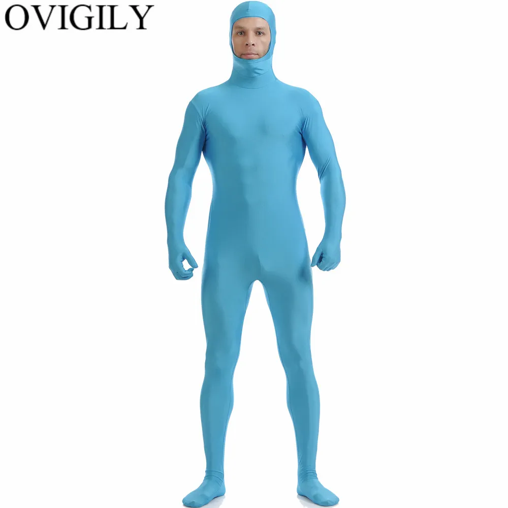 OVIGILY черный мужской костюм зентай из лайкры для косплея с открытым лицом