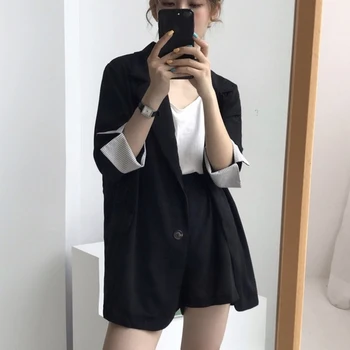 

Korean Thin Fashion Loose Two Piece Set Blazer Women Shorts 2 Pcs Set Casual Conjunto Feminino 2019 Summer Office Suit Woman