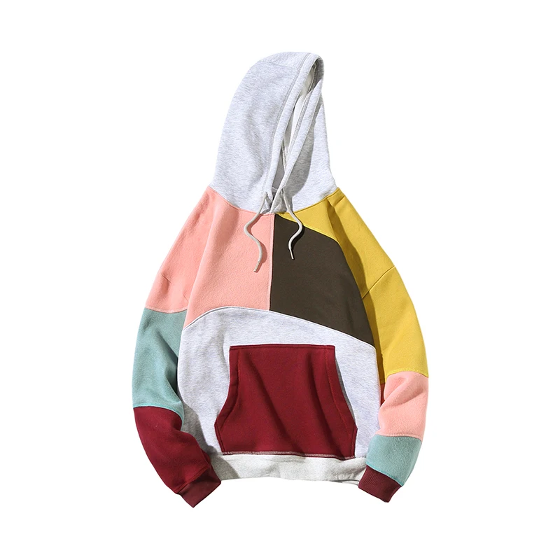 Hip Hop Hoodie Sweatshirt Mens Color Block Patchwork