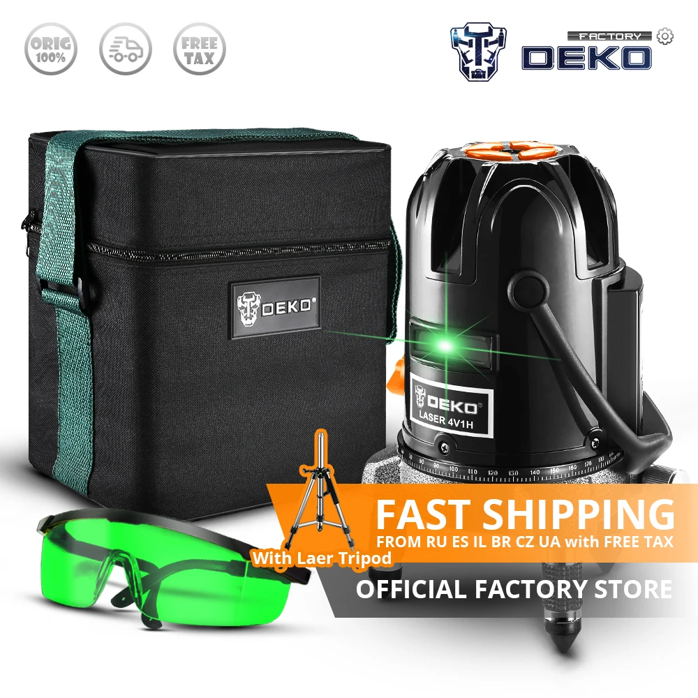 

DEKO DKLL501 5 Lines 6 Points Vertical&Horizontal Self-leveling Laser Level 360 Degrees Green Laser Line Indoor/Outdoor Tripod