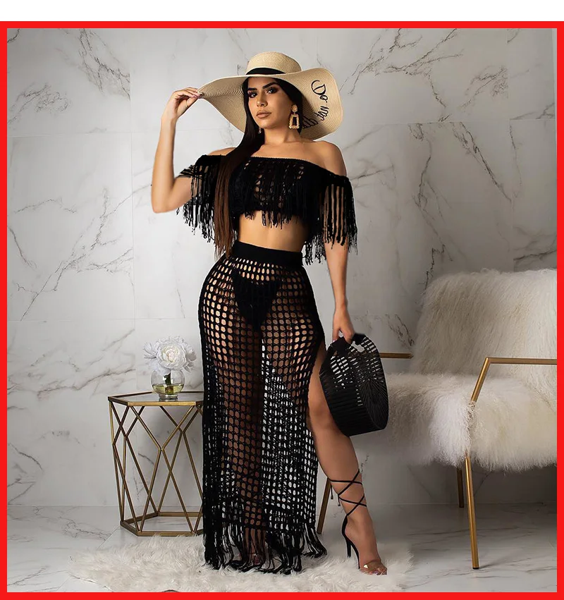 Duas Peças Conjunto De Crochê Mulheres Verão