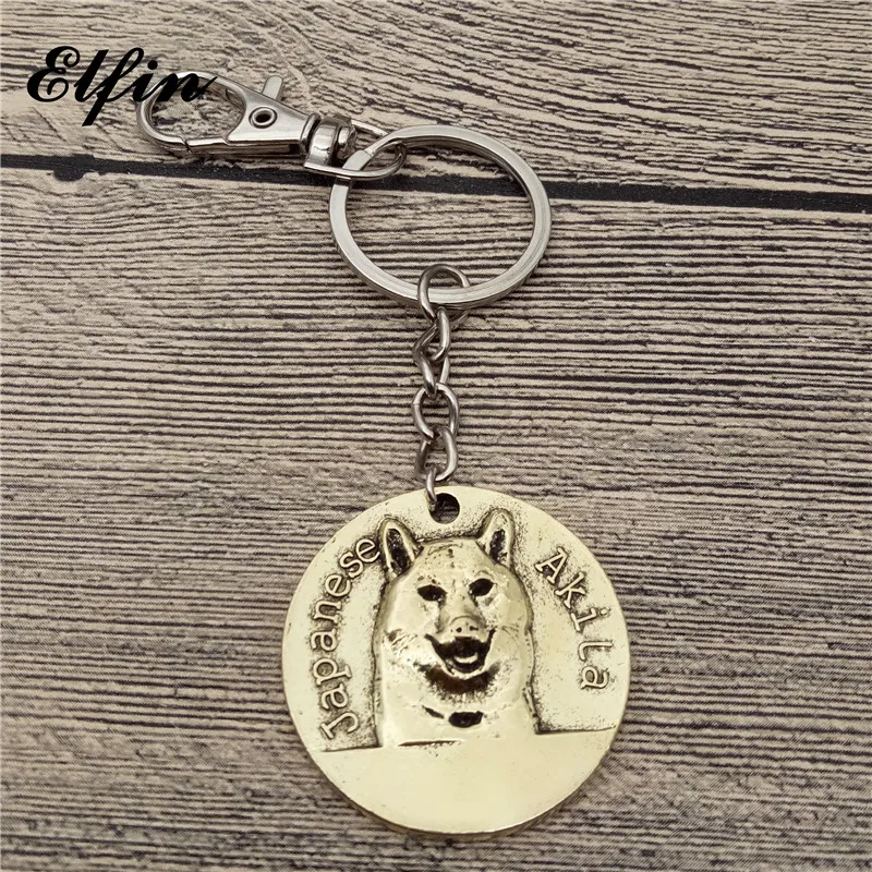 New Vintage Japanese Akita Keychains Antique Silver Plated Japanese