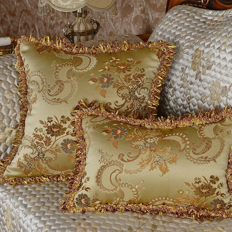

Recommend Gold Noble Cushion Cover Satin Jacquard Home Tassels/Roll Rope Elegant Sofa Clubhouse Car Covers Decor Pillow Cases